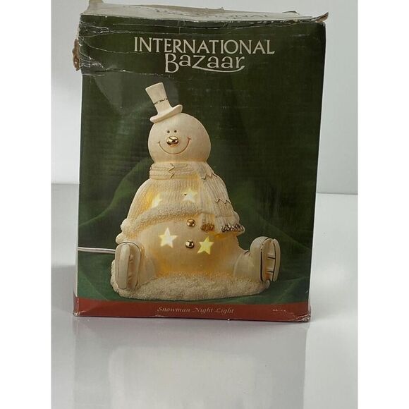 International Bazaar Snowman Night Light Porcelain 9" Tall In Box Winter CO0709 - Picture 1 of 10